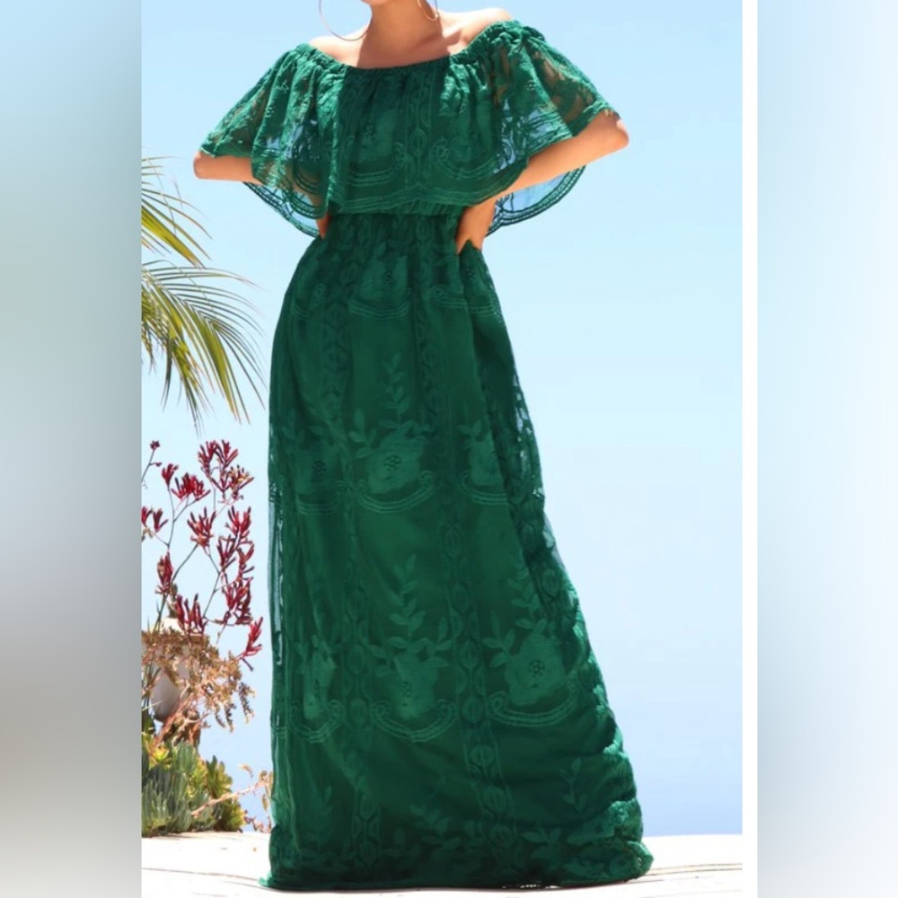 Dress Day | Hunter Green Lance Off Shoulder Maxi Dress | NWT